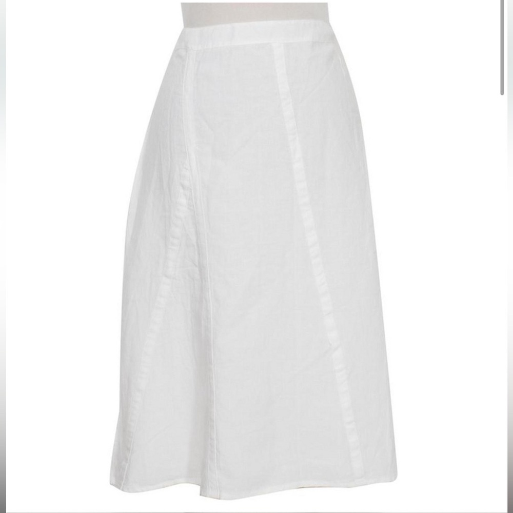 Eileen Fisher White Spring Linen Flared Knee Length Skirt HH.